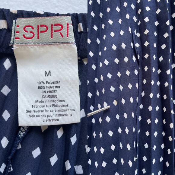 Vintage 90's ESPRIT Polkadot Accordion Skirt / Sz M Navy Pleated Sheer Coquette - Picture 7 of 7